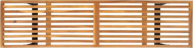 SAFAVIEH Outdoor Collection Monti Natural/Black Iron Legs Solid Wood Slatted Bench
