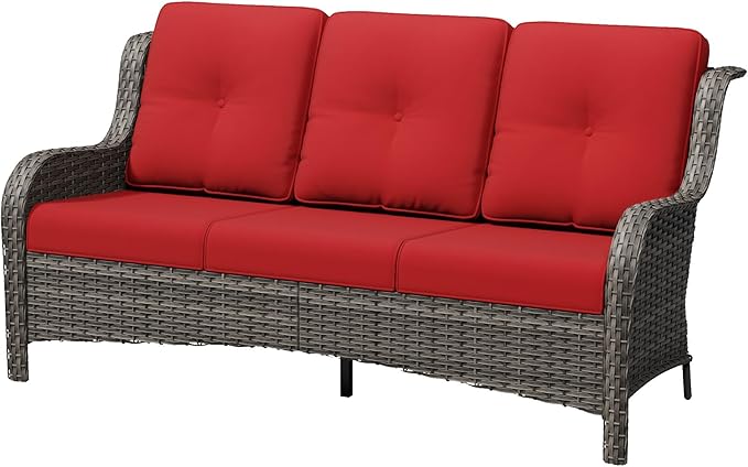 3 Seat Outdoor Couch, Wicker Patio Sofa with Thickened Olefin Cushions, High Back and Deep Seating - Photo 1