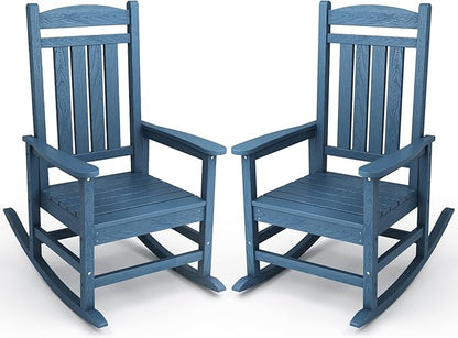 KINGYES HDPE Patio Rocking Chair Set of 2, Outdoor Rocking Chairs Porch Rocker for Adults, Navy