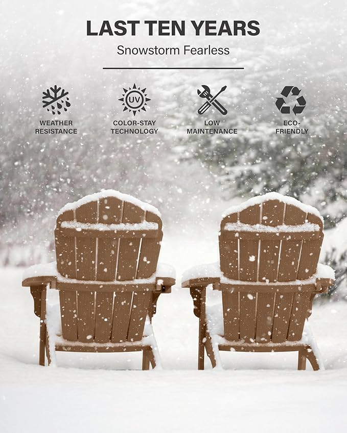YEFU Oversized Plastic Adirondack Chair Set of 4 with Cup-Holder, Weather Resistant, Poly Lumber Outdoor Chairs Duty Rating Widely Used in Patio, Lawn, Outside, Deck, Garden Chair-Teak