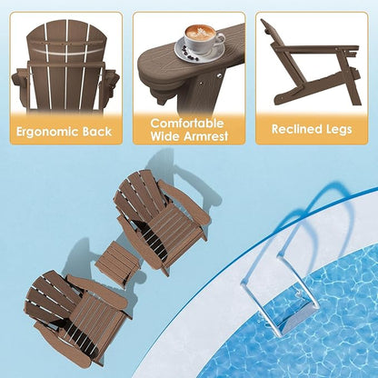 IVY&LANE Folding-Adirondack-Chair-Set-of-4 | HDPE Plastic | Dark Brown | Outdoor Fire Pit Chair with Cup Holder | Poly | Weather Resistant | for Patio Deck Poolside Garden Beach