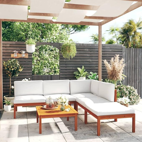 6-Piece Acacia Wood Garden Lounge Set with Plush Cushions - Photo 1
