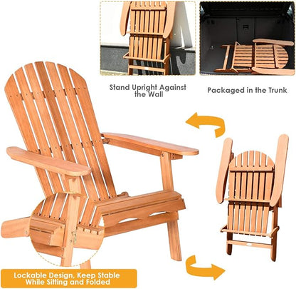 Giantex Wooden Adirondack Chair Outdoor Lounger Chair, Folding Adirondack Chairs 400 lbs Weight Capacity for Patio, Garden, Deck, Porch, Lawn, Oversized Backyard Seating Fire Pit Chairs