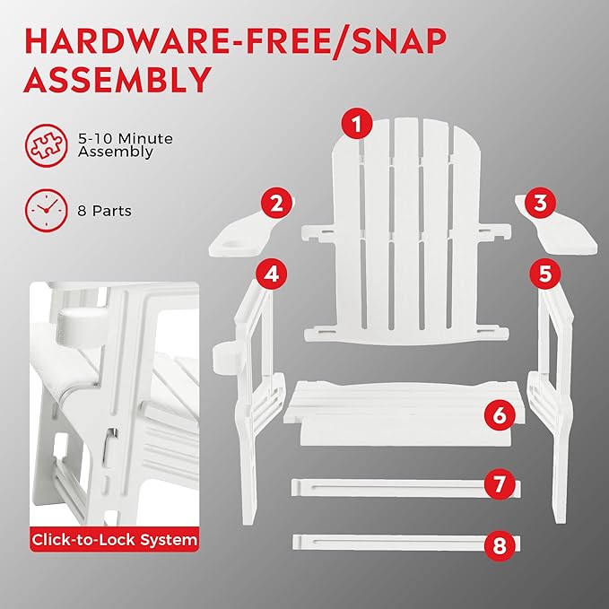 Costaelm Tool-Free Assembly Outdoor Patio HDPE Plastic Adirondack Chair with Cup Holder, White