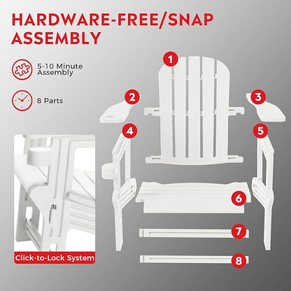 Costaelm Tool-Free Assembly Outdoor Patio HDPE Plastic Adirondack Chair with Cup Holder, White