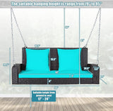 Tangkula 2-Person Wicker Hanging Porch Swing, Patiojoy Outdoor Rattan Swing Bench W/ 2 Back Cushions & 1 Seat Cushion - Photo 5