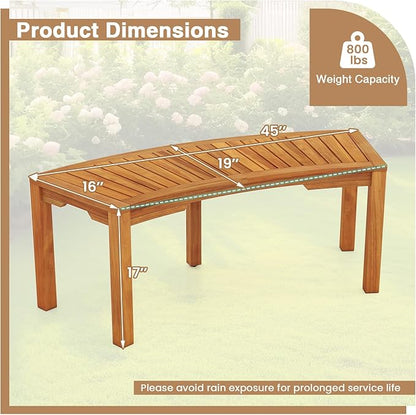 RELAX4LIFE Wooden Outdoor Curved Bench - Acacia Wood Garden Bench w/Slatted Seat, 2-Person Outside Backless Seating for Porch Backyard Deck Park, 800 LBS Load Capacity, Patio Fire Pit Bench (2, 45'')