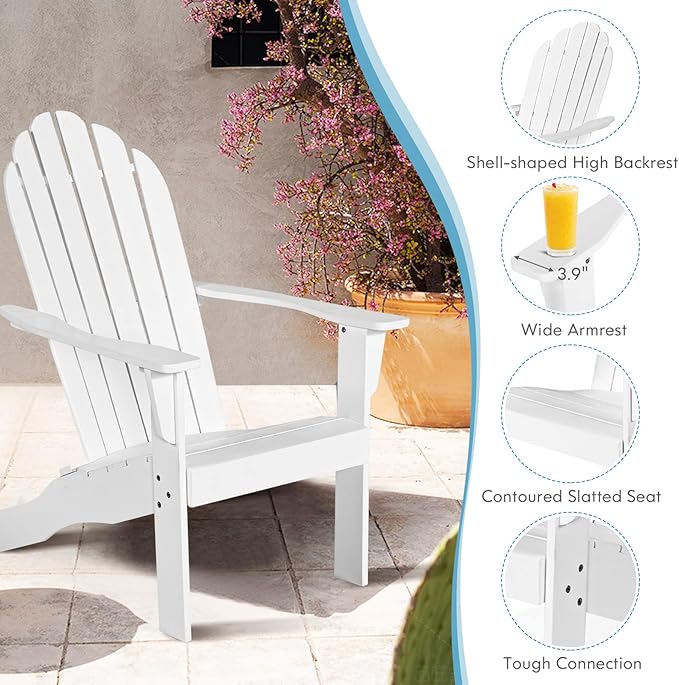 Tangkula Adirondack Chair, Acacia Wood Adirondack Lounger Chair, Outdoor Armchairs with Slatted Seating, Weather Resistant