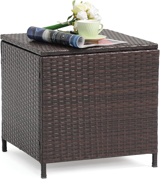 Verano Garden Outdoor Wicker Side Table, Small Storage Rattan Wicker End Table - Photo 1