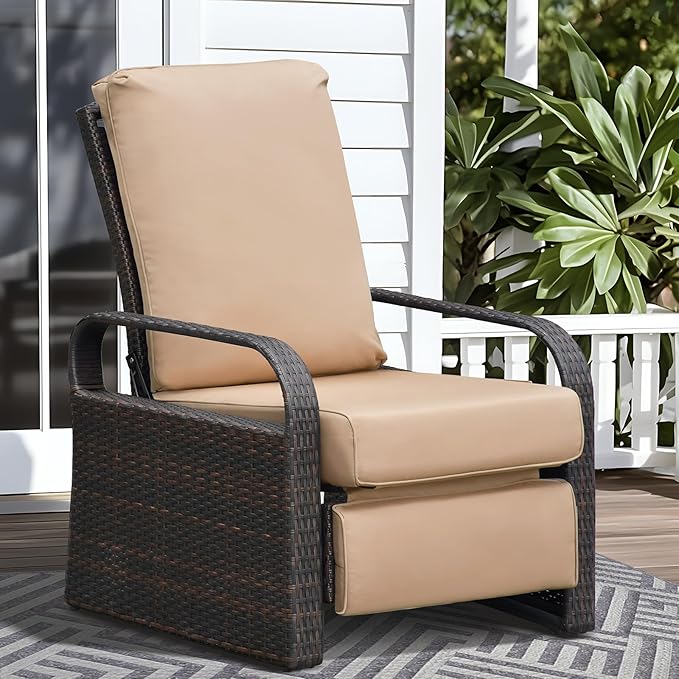 ATR ART TO REAL Outdoor Wicker Recliner Chair with 5.5'' Cushions, Automatic Adjustable Patio Lounge Chairs - Photo 8