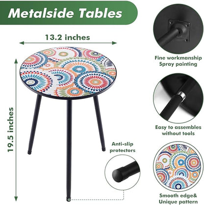 1 Pack Metal Outdoor Side Table Small Outside Round End Table for Patio Modern Accent Garden Corner Table for Small Spaces, Balcony, Porch, Weather-Resistant, Plant Stand Indoor
