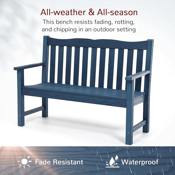 Stoog 4-Piece Patio Furniture Set, All-Weather HIPS Outdoor Dining Set, Includes 1 Bench, 2 Chairs, 1 Coffee Table, Blue - Photo 2
