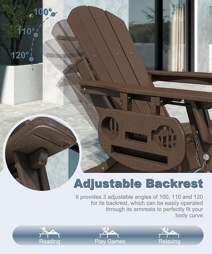 Adjustable Adirondack Chair with Retractable Ottoman Set of 4, HDPE Folding Adirondack Chair with Cup Holder, All Weather Fire Pit Chair for Outdoor.