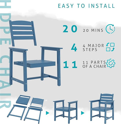 Anbuy Patio HDPE Dining Table Sets, Patio Dining Chairs Set of 2 - HDPE Outdoor Dining Chair for Various Scenes in Outdoor, Dining Room, Garden (Blue)
