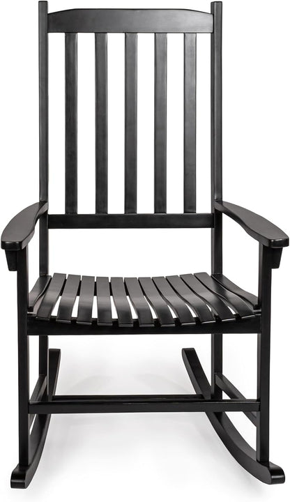 JONATHAN Y RCK300E Seagrove Farmhouse Classic Slat-Back 350-LBS Support Acacia Wood Outdoor Rocking Chair Traditional, Coastal, Cottage, Vintage, Shabby Chic, Black