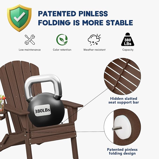 Plawdlik Folding Adirondack Chair, SGS Tested, Wooden Textured with Cup Holder - Photo 7