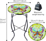12 Inch Small Outdoor Side Table with Colorful Butterfly, Glass Mosaic Patio Table Indoor - Photo 3