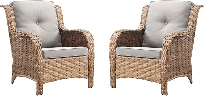 Rilyson Patio Furniture Chairs Outdoor Chair - 2 Piece Wicker Rattan Chairs Set with High Back and Deep Seating for - Photo 1