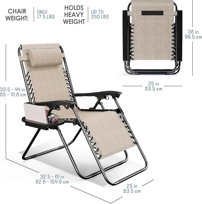 Nestl Zero Gravity Chairs Set of 2, Patio Lounge Chair Outdoor with Pillows & Cup Holder Trays - Photo 3