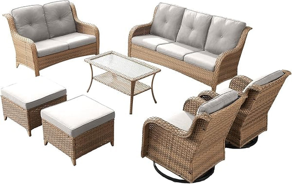 Rilyson Patio Furniture Swivel Chairs Set - 7 PC Wicker Rattan Outdoor Sectional Conversation Sets with 2 Rocking Chair - Photo 1