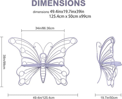 Pink Butterfly Benches Outdoors, Pretty Garden Bench & Cute Metal Outside Bench, Front Porch Benches Outdoor with Sturdy Frame for Lawn Yard Balcony (Purple)