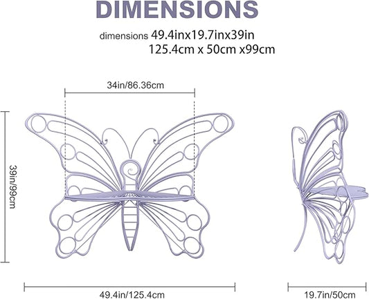 Pink Butterfly Benches Outdoors, Pretty Garden Bench & Cute Metal Outside Bench, Front Porch Benches Outdoor with Sturdy Frame for Lawn Yard Balcony (Purple)