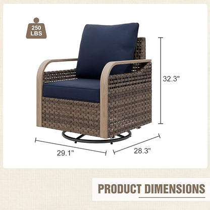 Modern Wicker Outdoor Swivel Rocking Chair, Rattan Glider Rocker Chair Patio Armchair for Backyard, Deck, Porch, Garden, 1 Piece, Brown/Blue