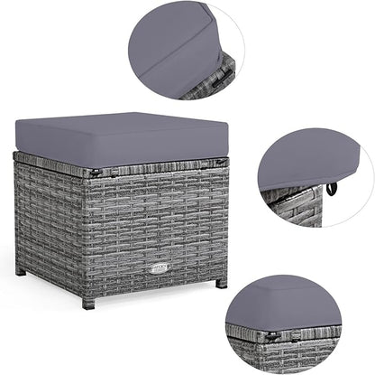 COSTWAY 7 PCS Wicker Outdoor Conversation Set, Patio Sectional Furniture Sofa Set with Table & Seat Cushions, Rattan Furniture Sets for Backyard Garden Poolside Porch, Grey