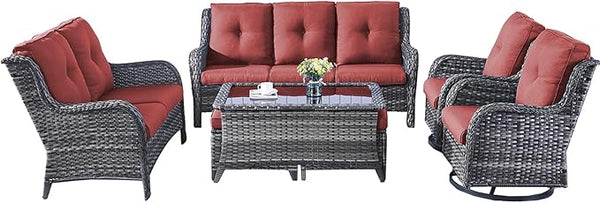 Rilyson Wicker Patio Furniture Set - 7 Piece Rattan Outdoor Sectional Conversation Sets with 2 Rocking Swivel Chairs - Photo 1