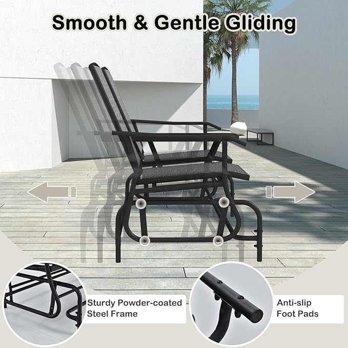 Tangkula 2 Person Swing Glider Chair, Patio Rocking Loveseat w/Center Tempered Glass Table - Photo 7