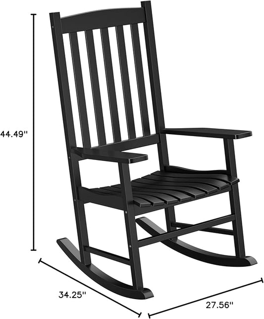 Nouva All-Weather Patio Rocking Chair, Solid Wood High Back Outdoor Porch Rocker Lounge Camping Chair for Porch Patio Fire Pit Garden Backyard Deck Poolside Lawn