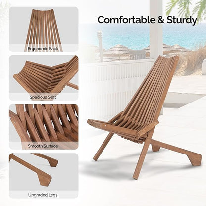 Outvita Acacia Wood Folding Chairs Wooden Folding Chair Outdoor Lounge Chairs Clearance for Home Patio Porch Lawn Garden Yard, Natural