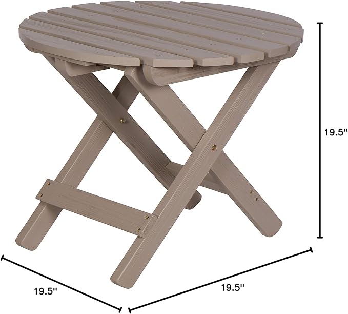 Shine Company Round Wooden Folding Solid Wood Side Table, Outdoor Adirondack Small Patio Table, Graystone