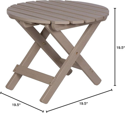 Shine Company Round Wooden Folding Solid Wood Side Table, Outdoor Adirondack Small Patio Table, Graystone