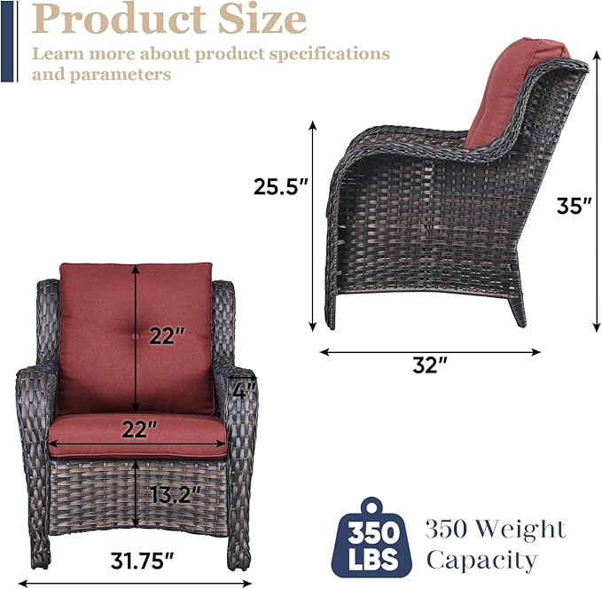 HUMMUH 3 Pieces Patio Bistro Set Wicker Patio Chairs Set of 2 with Tempered Glass Top Side Table Rattan Outdoor - Photo 2