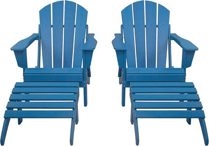 WestinTrends Malibu Outdoor Lounge Chair Set, 4-Pieces Adirondack Chair Set of 2 with Ottoman, All Weather Poly Lumber Patio Lawn Folding Chair for Outside Pool Beach, Pacific Blue