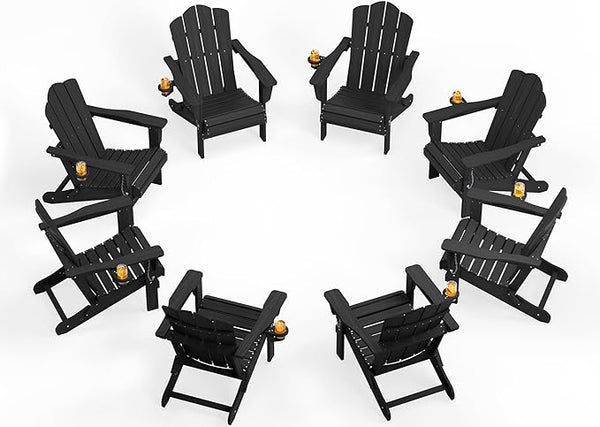 KINGYES Folding Adirondack Chair Set of 8, HDPE All-Weather Patio Chairs with Cup Holder - Photo 1