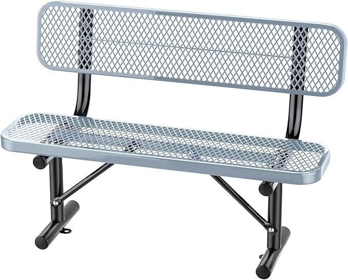 Thermoplastic Coated Iron Park Bench for Outside, Heavy Duty Metal Garden Bench, Expanded Commercial Grade Seating for Shopping Malls, Lawn Yard Porch Entryway (Grey with Backrest, 48IN)