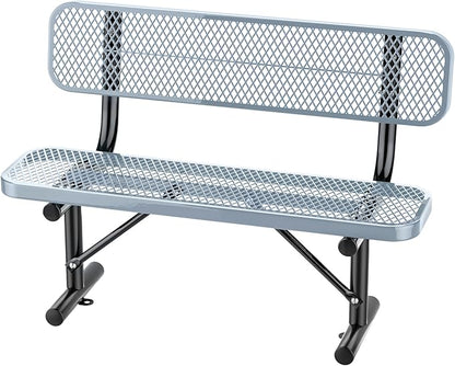 Thermoplastic Coated Iron Park Bench for Outside, Heavy Duty Metal Garden Bench, Expanded Commercial Grade Seating for Shopping Malls, Lawn Yard Porch Entryway (Grey with Backrest, 48IN)