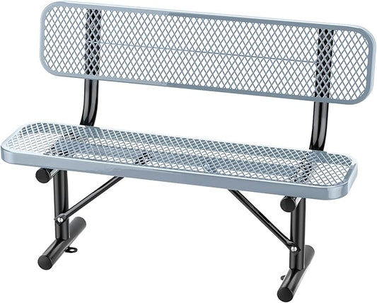 Thermoplastic Coated Iron Park Bench for Outside, Heavy Duty Metal Garden Bench, Expanded Commercial Grade Seating for Shopping Malls, Lawn Yard Porch Entryway (Grey with Backrest, 48IN)