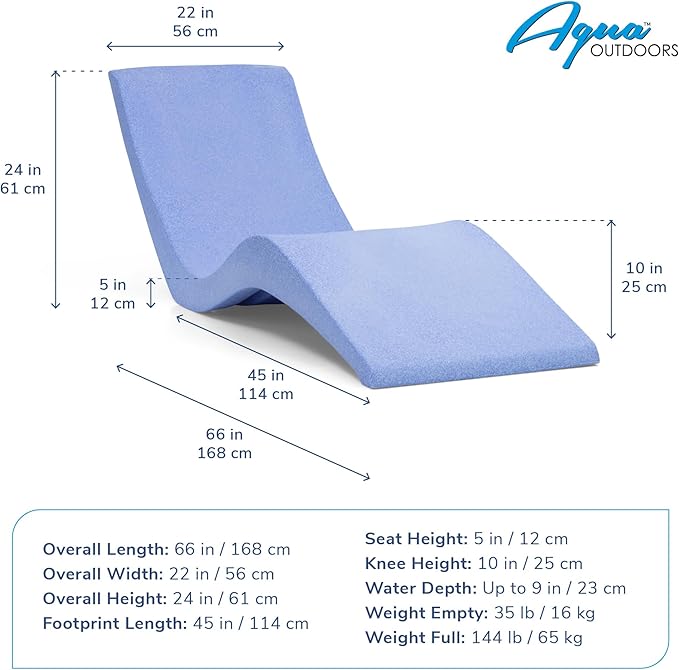Aqua Outdoors Pool Chaise Lounge Chairs for Ledge & Shelf, Water-Weighted Pool Lounger for Depths Up to 9” - Photo 3
