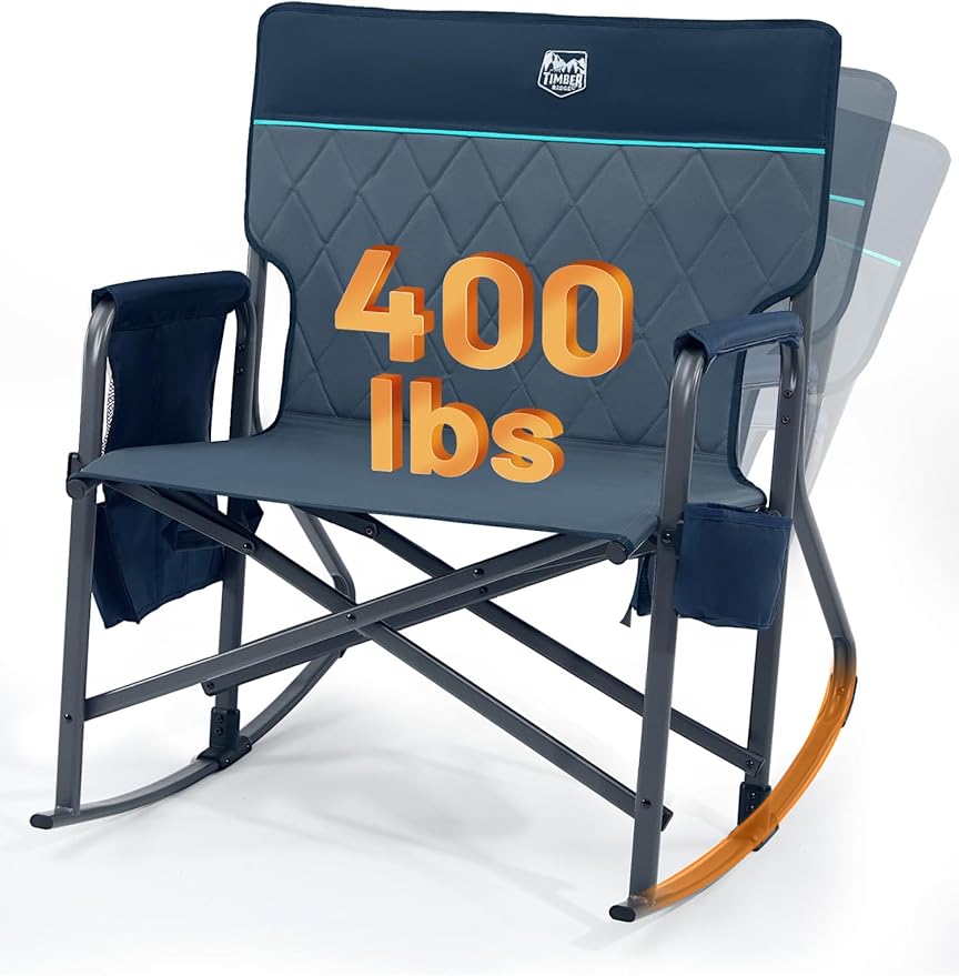 Timber Ridge Folding Oversized Rocking Camping Chair, 400lbs Capacity Portable Outdoor Rocker with Hard Armrests, Cup Holder & Side Pocket, Quick-Fold Design for Outdoor, Patio, Lawn, Blue