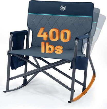Timber Ridge Folding Oversized Rocking Camping Chair, 400lbs Capacity Portable Outdoor Rocker with Hard Armrests, Cup Holder & Side Pocket, Quick-Fold Design for Outdoor, Patio, Lawn, Blue
