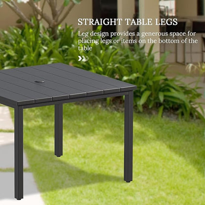 VICLLAX 40.2" Square Patio Dining Table for 4, Outdoor Table with Umbrella Hole, All Weather Metal Patio Table, Black Tabletop