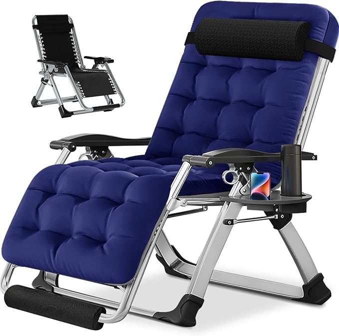 NAIZEA Widened Zero Gravity Chair 29" XL,Oversized Outdoor Lounge Chairs, Folding Reclining Camping Chairs with Cup Holder, Ergonomic Patio Lawn Chair for Balcony Beach Deck Yard