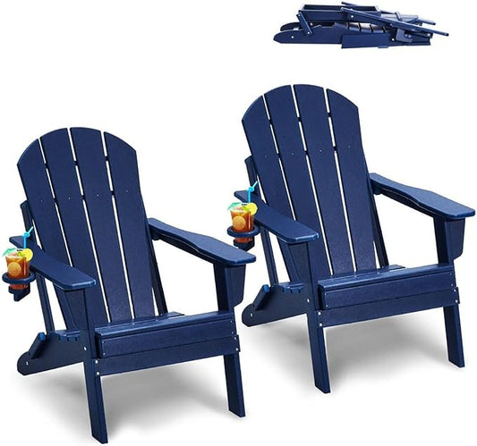 Adirondack Chair Plastic Set of 2 All-Weather Folding Fire Pit Navy Blue