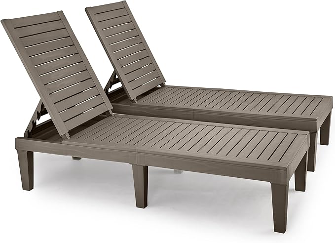 YITAHOME Chaise Outdoor Lounge Chairs with Adjustable Backrest, Multi-Functional Patio Loungers Easy Assembly & Lightweight, Waterproof Poolside Chaise Lounge with 265lbs Capacity, Set of 2, Taupe