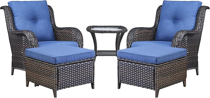 Rilyson Wicker Patio Furniture Set - 5 Piece Rattan Outdoor Sectional Conversation Sets with 2 Chairs - Photo 1