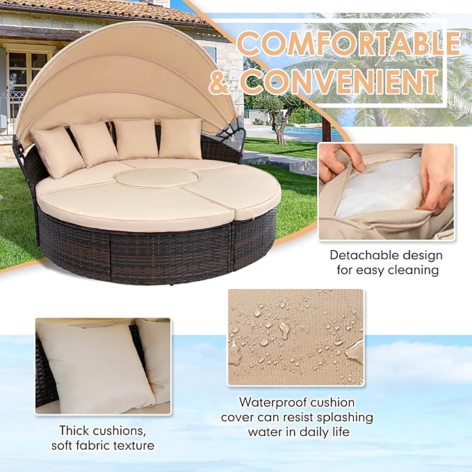 SUNCROWN Outdoor Patio Round Daybed with Retractable Canopy - Photo 5