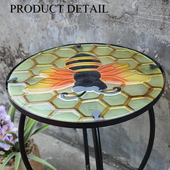 Outdoor Side Table Wasp Round Small Patio Accent Table Indoor End Table for Yard, Garden, Living Room, Bistro Balcony or Lawn
